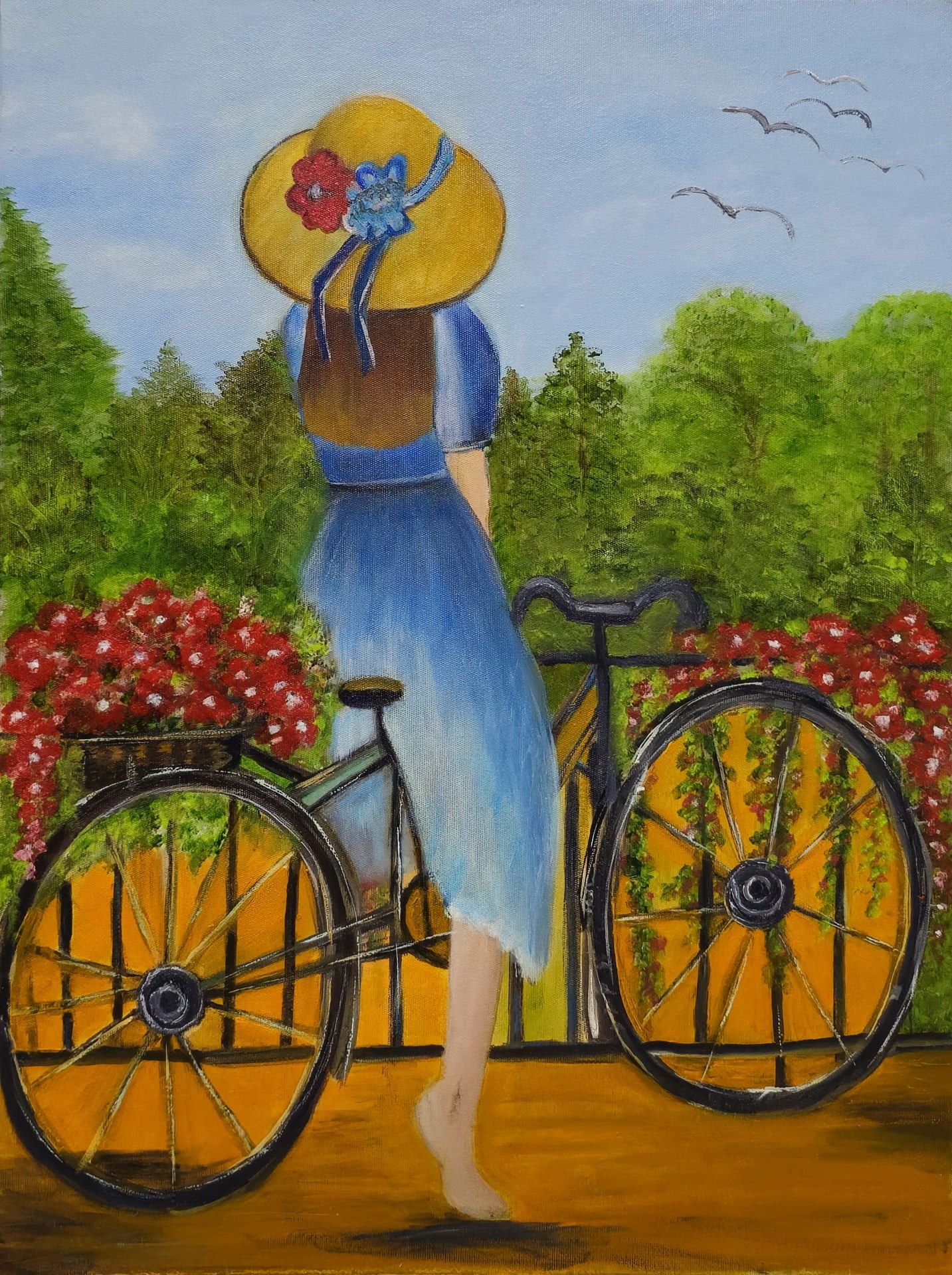 BİSİKLETLİ KIZ YAĞLI BOYA TABLOSU 60 X 45 cm