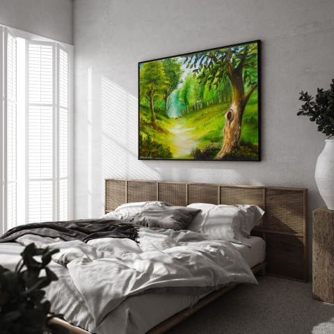 الغزلان والطبيعة لوحة زيتية 40 × 50 سم