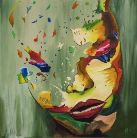 لوحة زيتية تجريدية لامرأة 50 × 50 سم