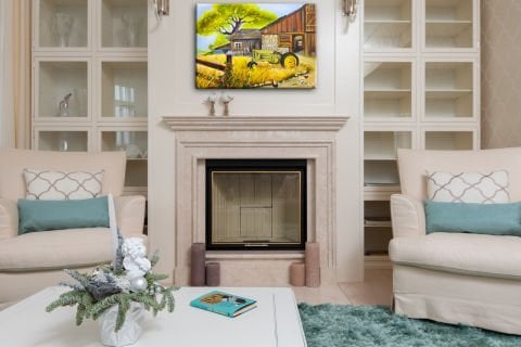 TRAKTÖR VE EV YAĞLI BOYA TABLOSU 50 X 70 cm