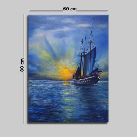 YELKENLI VE DENİZ YAĞLI BOYA TABLOSU 80 X 60 cm