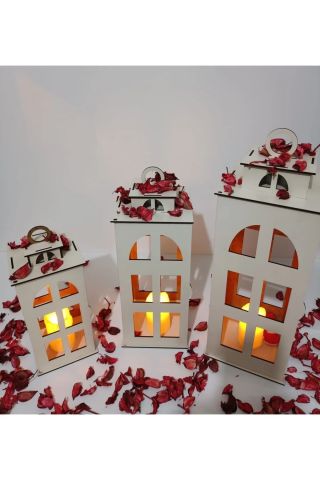 Ahşap Beyaz Mumluk 3' Lü Set