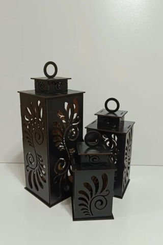 Ahşap Dekoratif Mumluk Siyah 3