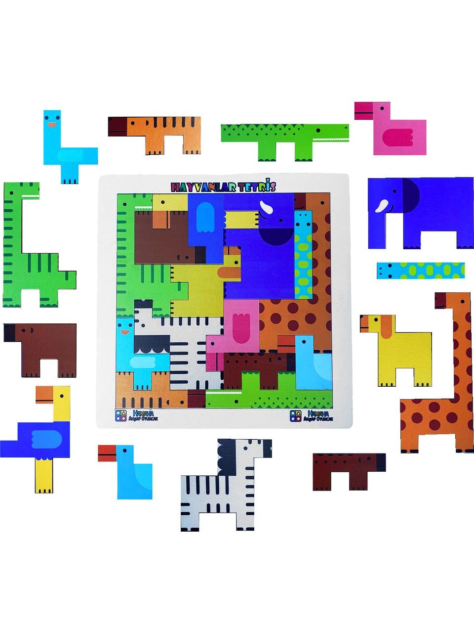 Hamaha Eğitici Ahşap Oyuncak Hayvanlar Animals Puzzle Yapboz Bultak Tetris