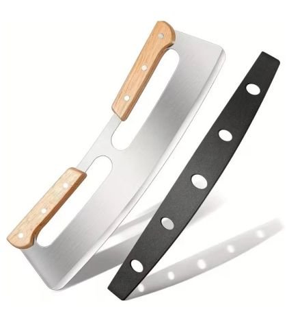 ERATEC Premium Paslanmaz Çelik Pizza Kesici 35 cm, Ahşap Sap ve Koruyucu Kılıflı