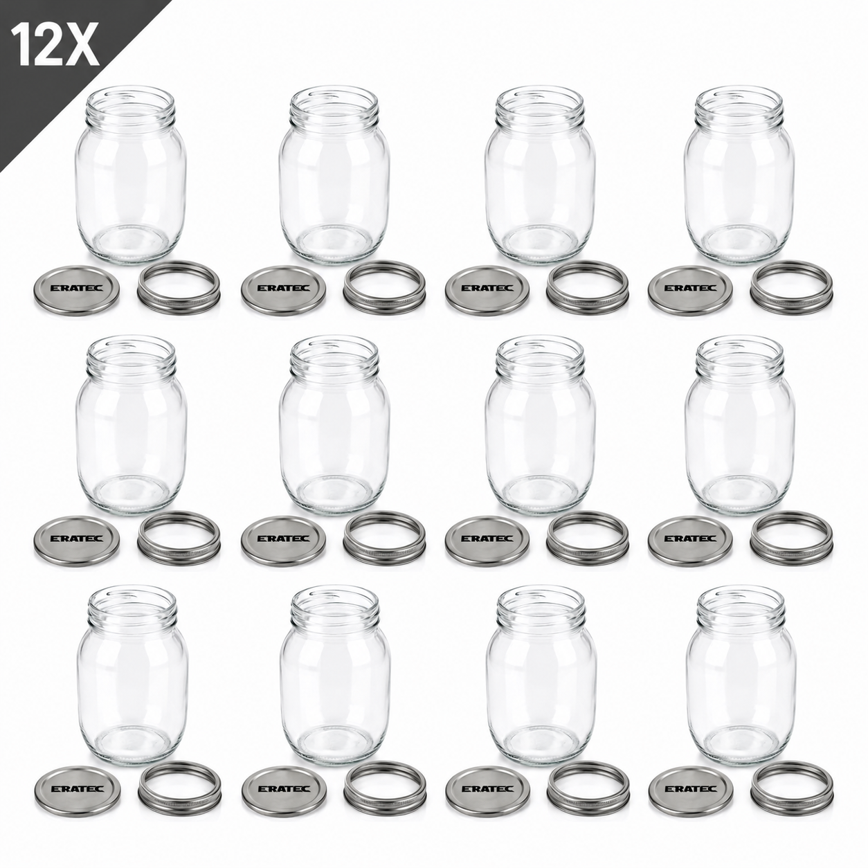 Eratec Cam Kavanoz 2 Parçalı Kapak 1000 ml x 12