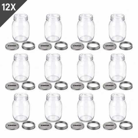Eratec Cam Kavanoz 2 Parçalı Kapak 1000 ml x 12