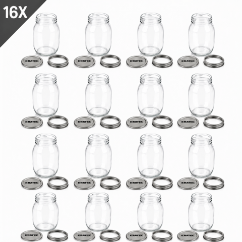 Eratec Cam Kavanoz 2 Parçalı Kapak 1000 ml x 16
