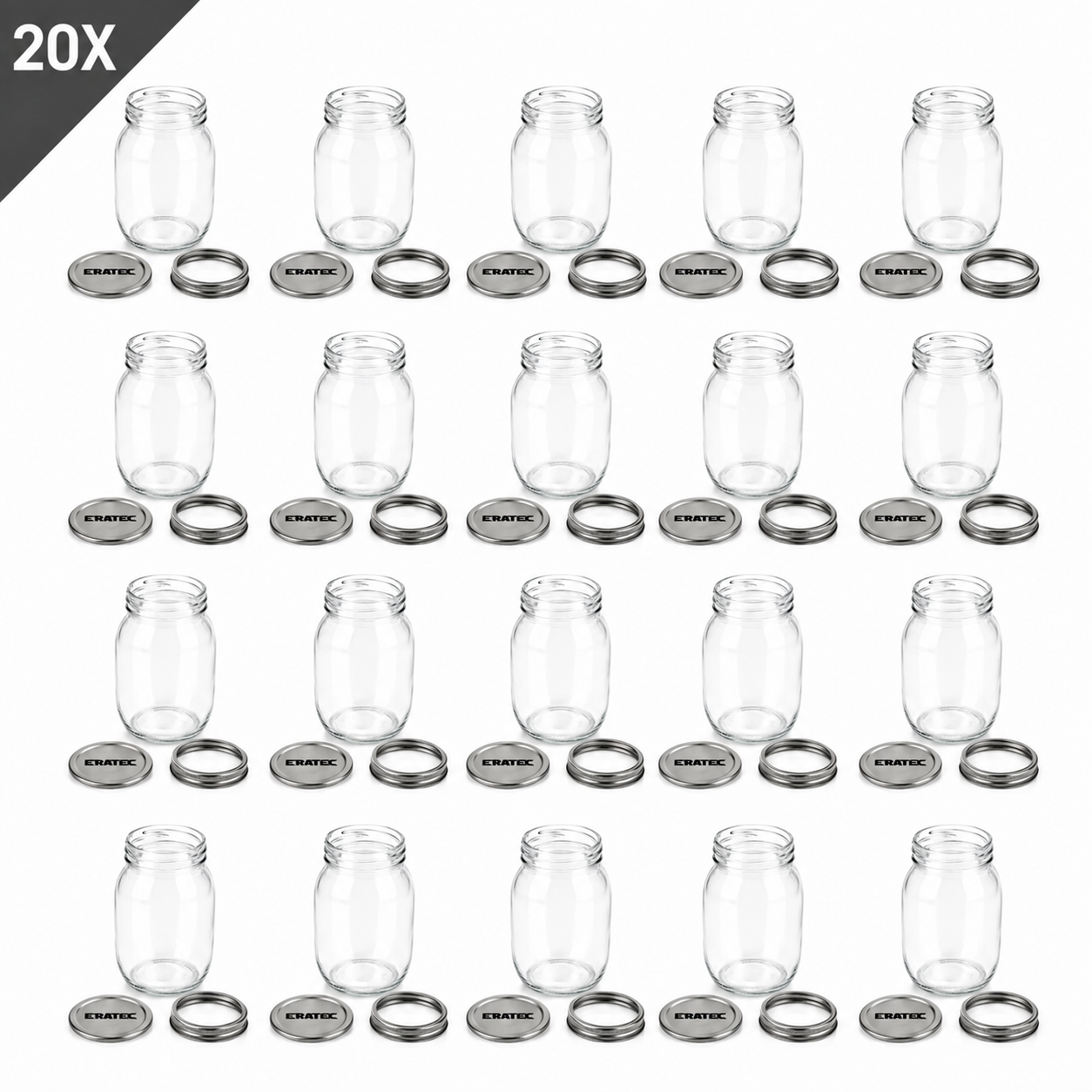 Eratec Cam Kavanoz 2 Parçalı Kapak 500 ml x 20