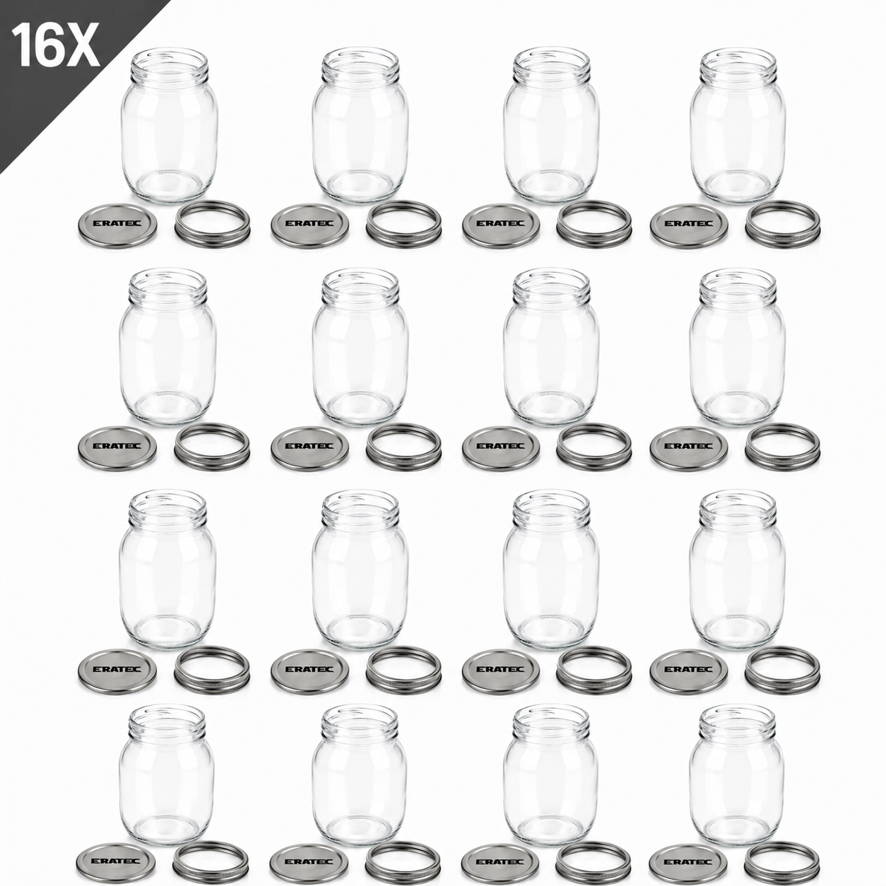 Eratec Cam Kavanoz 2 Parçalı Kapak 500 ml x 16