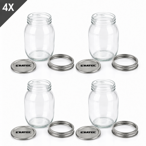 Eratec Cam Kavanoz 2 Parçalı Kapak 500 ml x 4